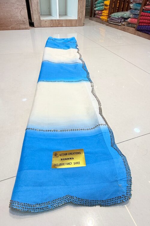 Exclusive Ombre Chiffon Saree with Scalloped Jarkhan Diamond Borders