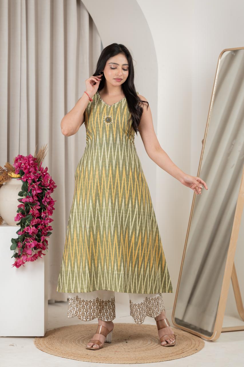 Cotton Ikkat 2-Piece Set with Mirror Handwork - Image 5