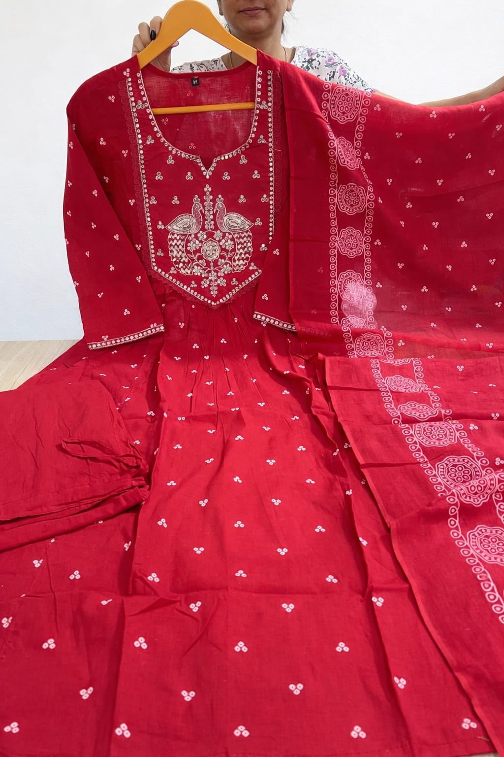 Premium Cotton Anarkali Kurta Set with Mirror Moti Work - Image 3