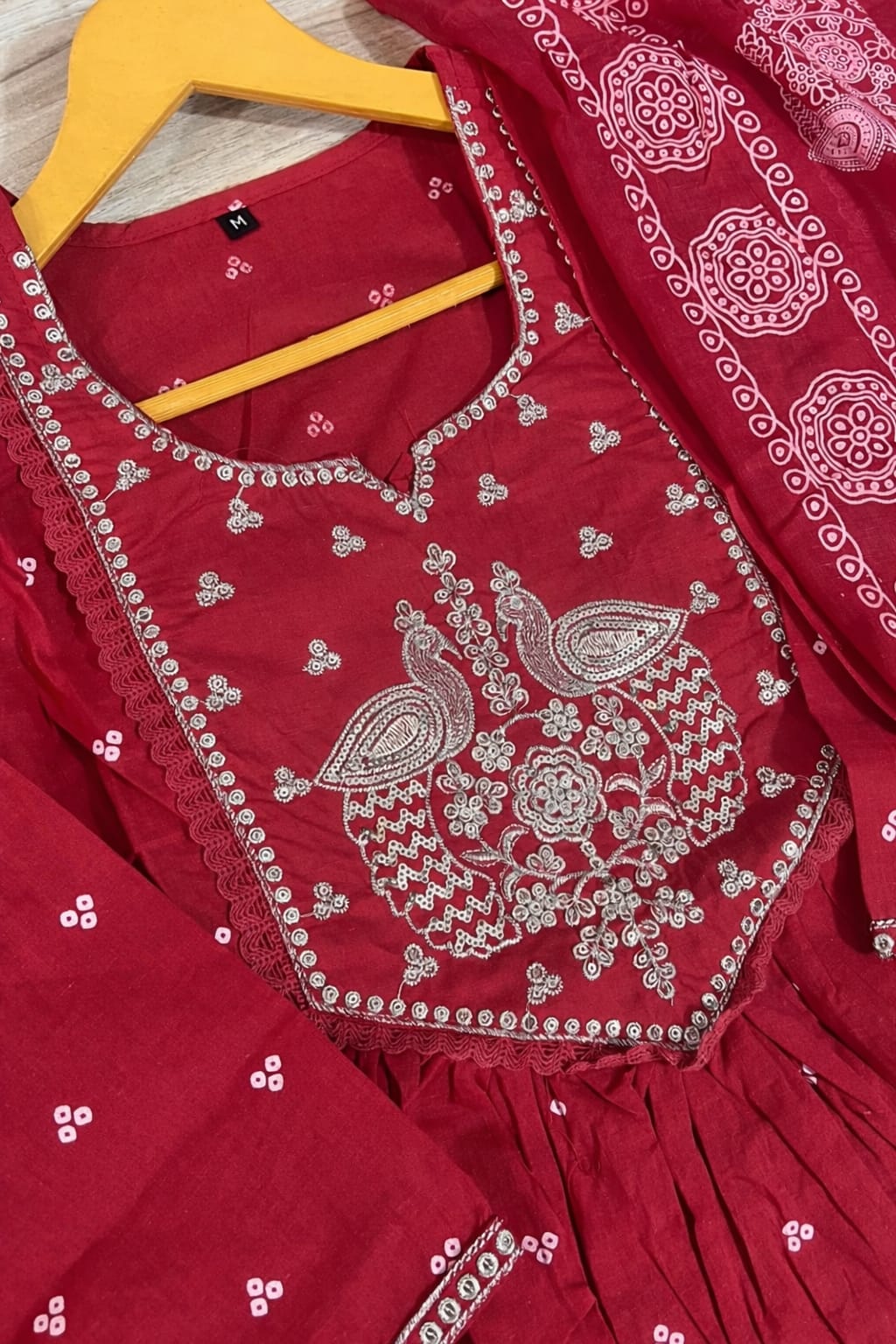 Premium Cotton Anarkali Kurta Set with Mirror Moti Work - Image 2